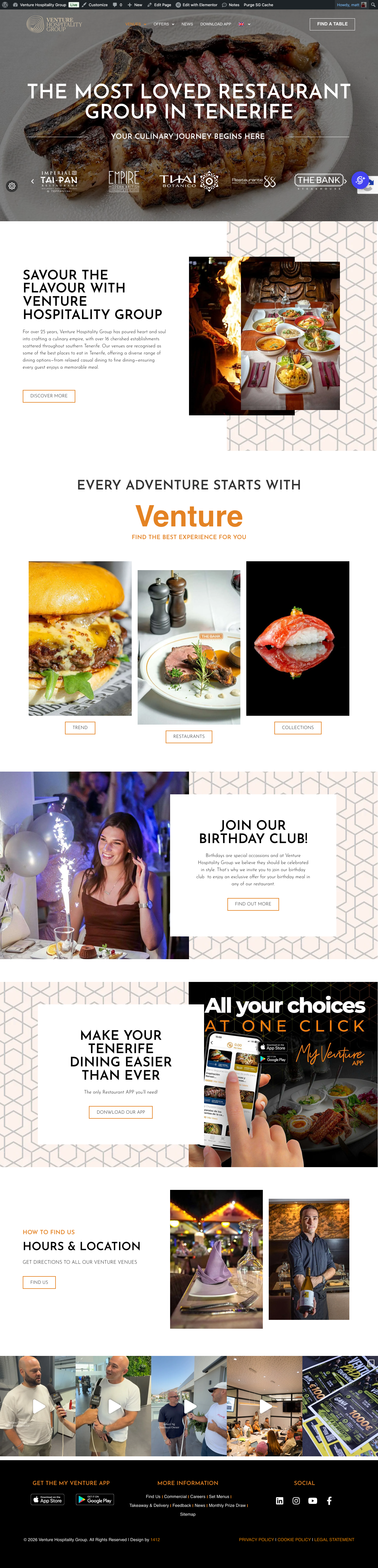 Venture Hospitality Group desktop website design