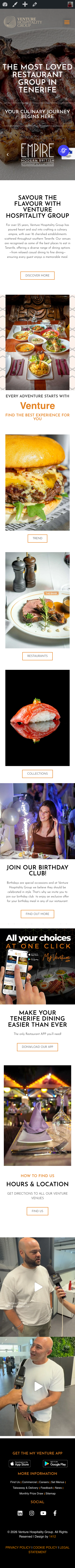 Venture Hospitality Group mobile website design